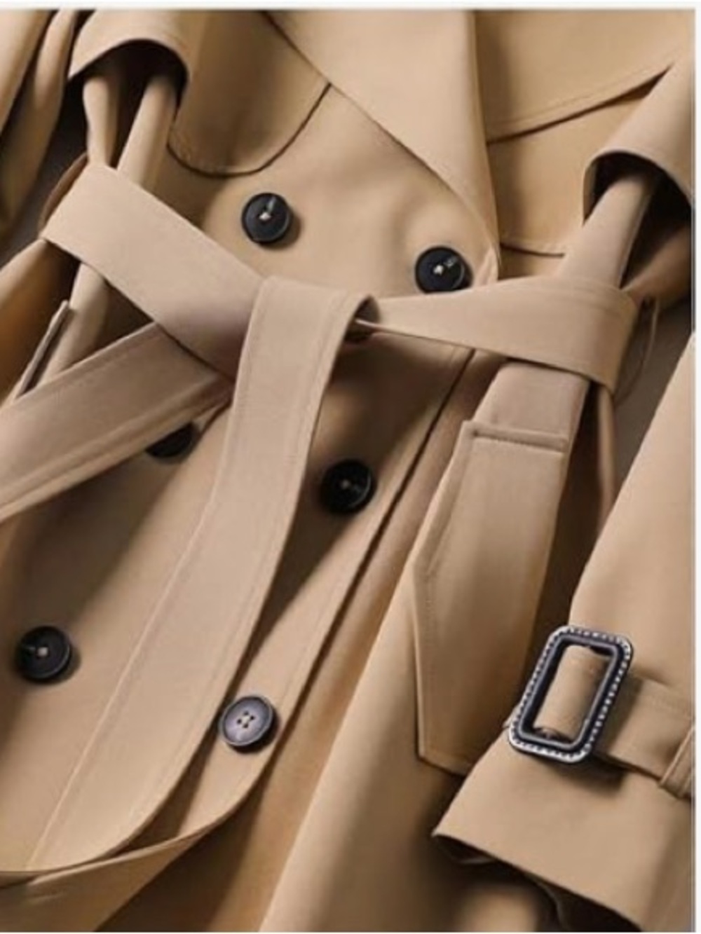 new Classic Double-Breasted Belted Long Camel Trench Coat, Full-Length Overcoat - Picture 5 of 16